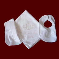 Click to Enlarge Picture - Precious Child of God Girls Christening Blanket, Burp Pad & Bib